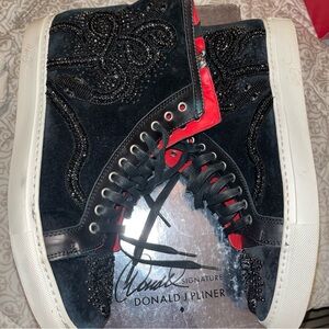 Donald J. Pliner Black and Red High-Top Sneakers